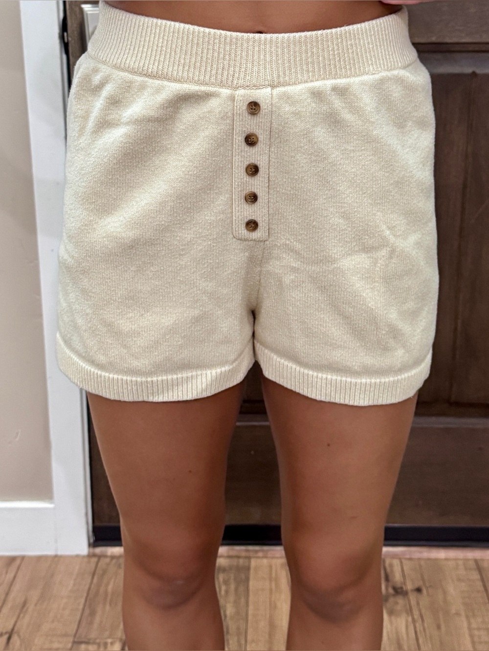 Cozy Knit Button-Front Cream Women's Shorts